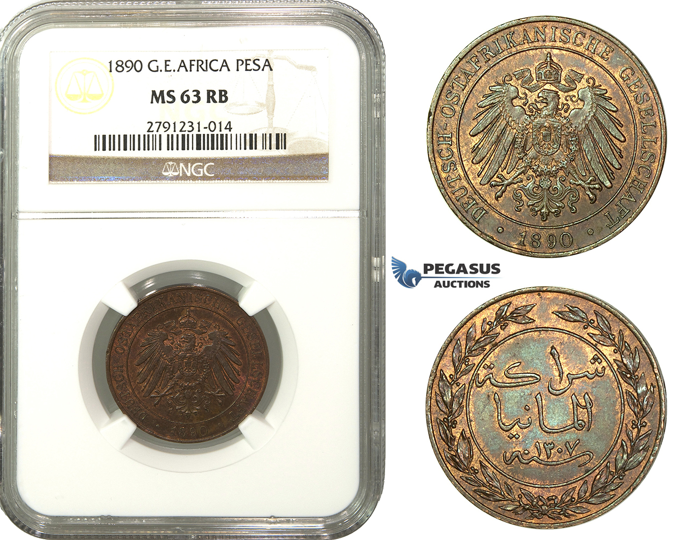 M10, German East Africa (DOA) Pesa 1890, NGC MS63RB