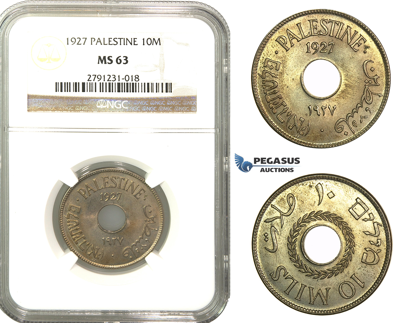 M14, Palestine, 10 Mils 1927, NGC MS63