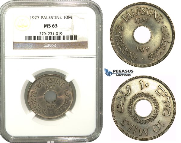 M15, Palestine, 10 Mils 1927, NGC MS63