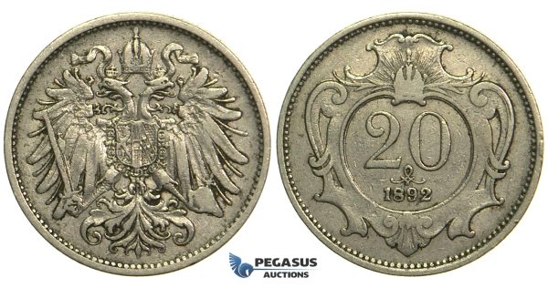 M17, Austria, Franz Joseph, 20 Heller 1892, Good details! Better date!