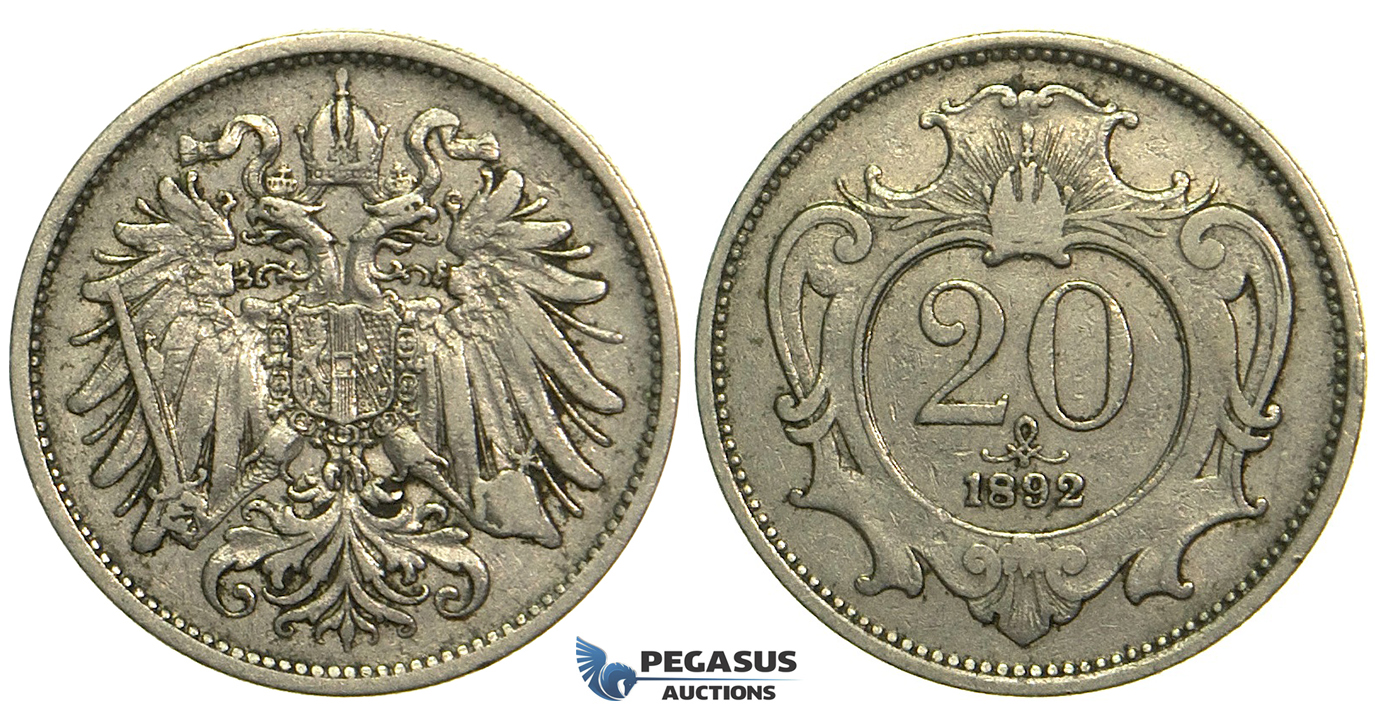 M17, Austria, Franz Joseph, 20 Heller 1892, Good details! Better date!