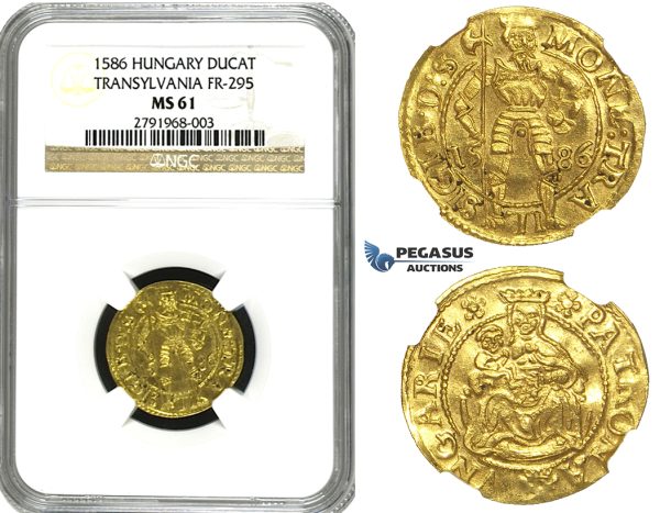 M29, Transylvania, Sigismund Bathori, Ducat 1586, Hermannstadt, Gold (3.48g) NGC MS61