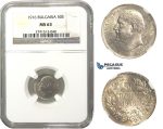 M33, Bulgaria, Ferdinand I, 50 Stotinki 1916 (Large beads) Silver, NGC MS63, Rare!