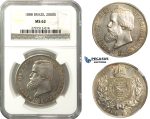 M34, Brazil, Pedro II, 2000 Reis 1888, Silver, NGC MS62