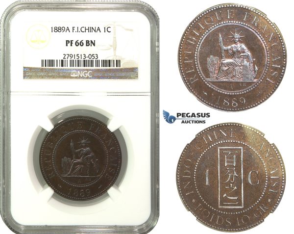 M46, French Indo-China (Vietnam) 1 Centime 1889-A, Paris, NGC PF66BN (Pop 1/1, Finest) Rare!
