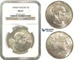 M52, Hungary, Franz Joseph, 5 Korona 1900, Kremnitz, Silver, NGC MS63