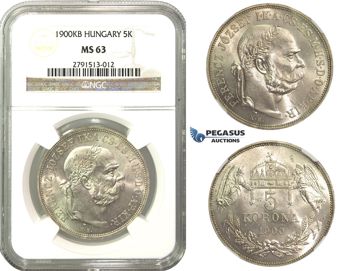 M52, Hungary, Franz Joseph, 5 Korona 1900, Kremnitz, Silver, NGC MS63