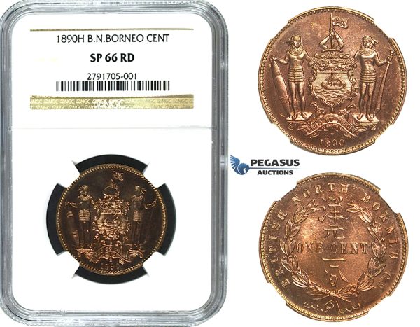 M65, British North Borneo, 1 Cent 1890-H, Heaton, NGC SP66RD (Rare so Fine)