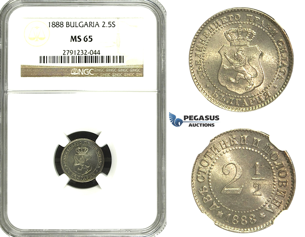 M69, Bulgaria, Ferdinand I, 2-1/2 Stotinki 1888, NGC MS65