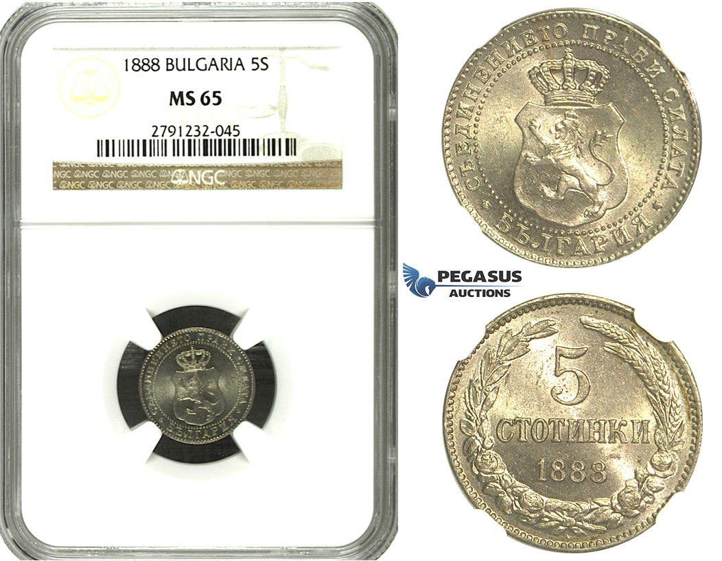 M70, Bulgaria, Ferdinand I, 5 Stotinki 1888, NGC MS65