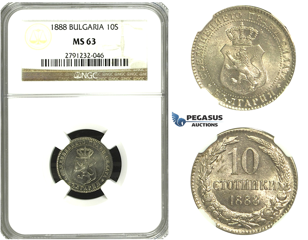 M71, Bulgaria, Ferdinand I, 10 Stotinki 1888, NGC MS63