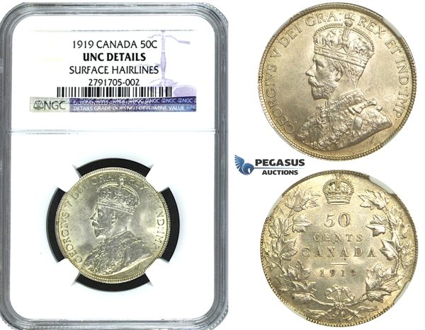 M72, Canada, George V, 50 Cents 1919, Silver, NGC UNC Det.