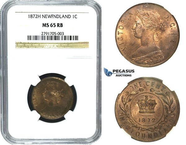 M73, Canada, Newfoundland, Victoria, 1 Cent 1872-H, Heaton, NGC MS65RB