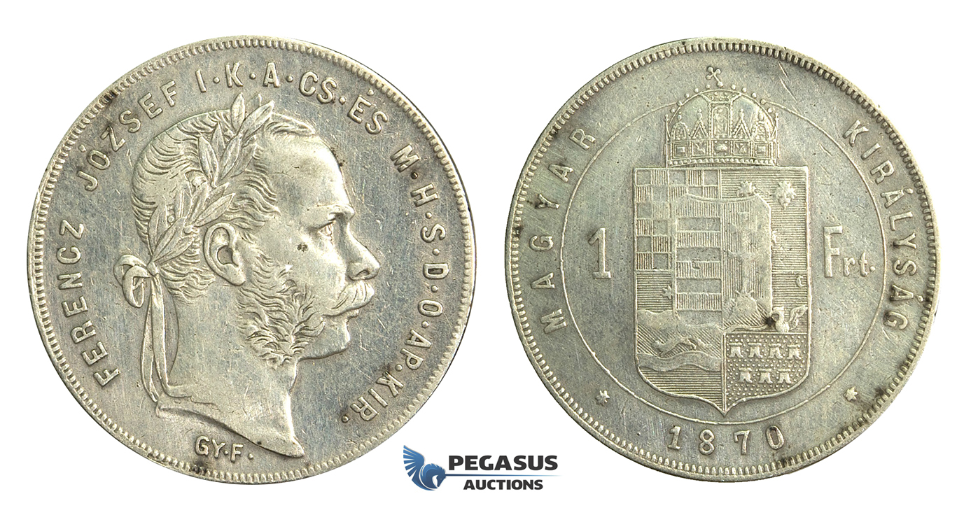 M88, Hungary, Franz Joseph, 1 Forint 1870-GYF, Gyulafehervar, Silver, Cleaned, Rare!