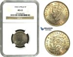 M91, Cyprus, George VI, 9 Piastres 1940, Silver, NGC MS63