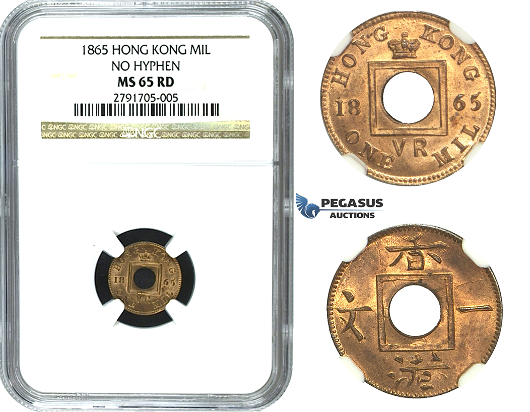 N03, Hong Kong, Victoria, Mil 1865 (No Hyphen) NGC MS65RD