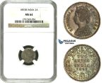 N04, India (British) Victoria, 2 Annas 1893-B, Bombay, Silver, NGC MS64 (Pop 1/1) Rainbow toning!