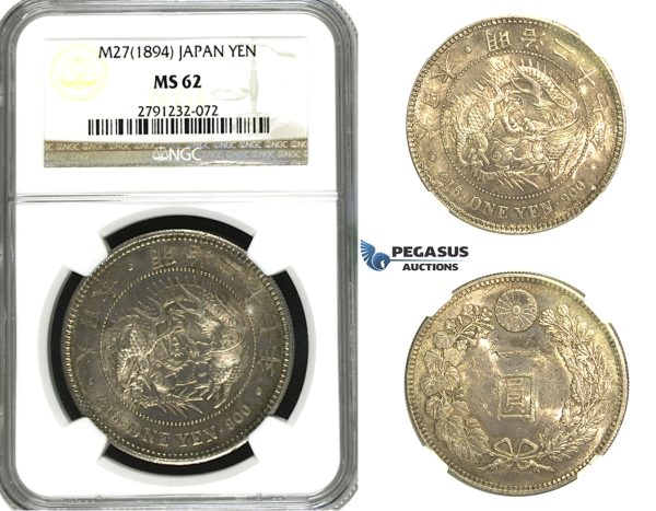 N09, Japan, Meiji, Yen Yr.27 (1894) Silver, NGC MS62