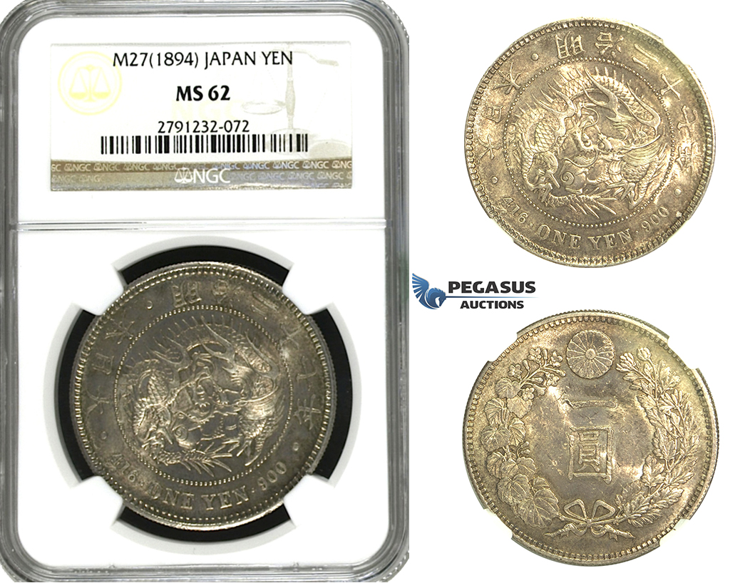 N09, Japan, Meiji, Yen Yr.27 (1894) Silver, NGC MS62