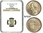 N69, Venezuela, 1/2 Bolivar 1921 Wide Date, Silver, NGC MS62, Rare!