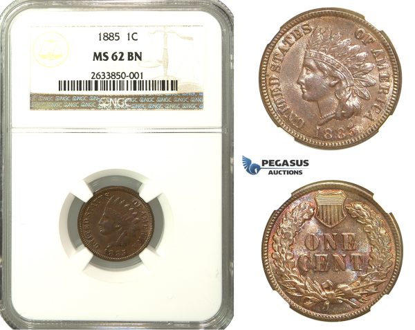 N91, United States, Indian Cent 1885, NGC MS62