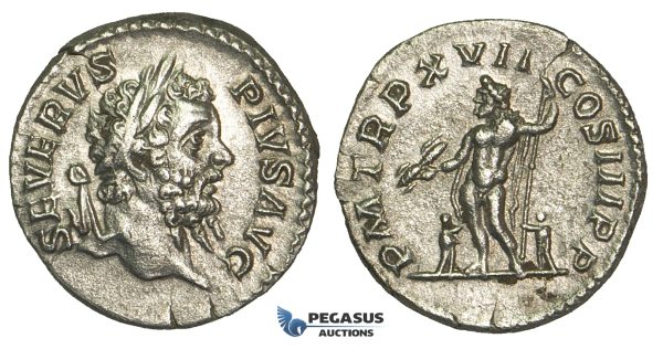 N96, Roman Empire, Septimius Severus (193-211 AD) AR Denarius (3.05g) 210 AD, Rome, Jupiter, High Grade!