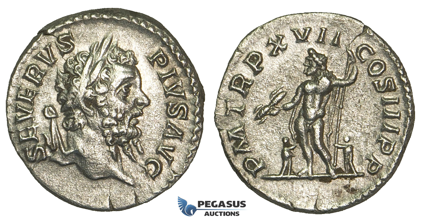 N96, Roman Empire, Septimius Severus (193-211 AD) AR Denarius (3.05g) 210 AD, Rome, Jupiter, High Grade!