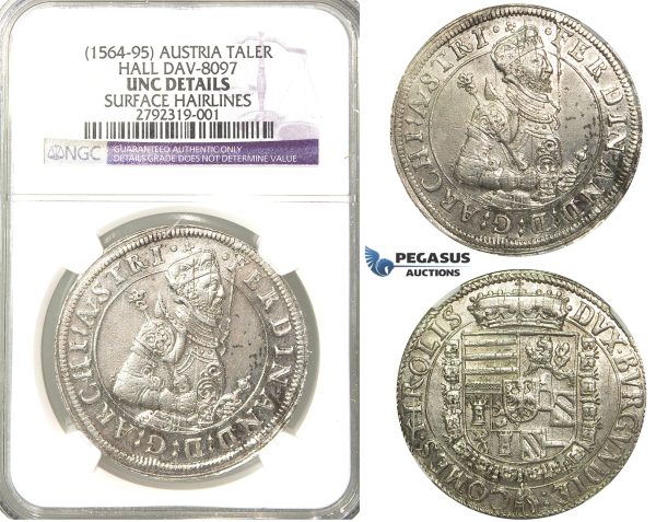 N97, Austria, Archduke Ferdinand, Taler ND, Hall, Silver, NGC UNC Details