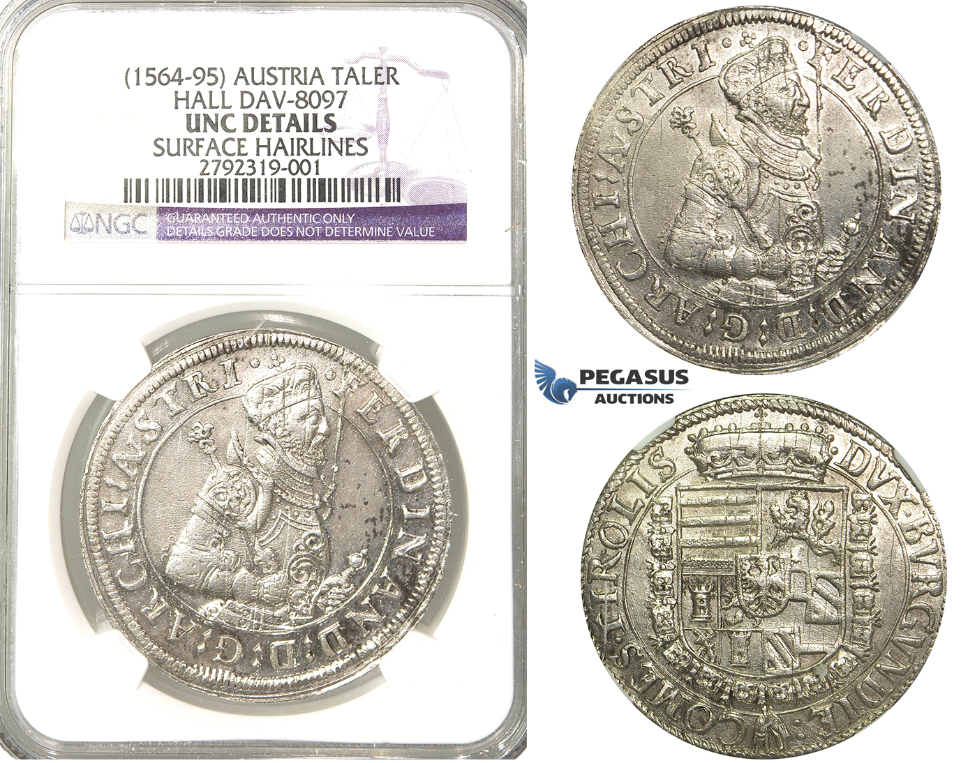 N97, Austria, Archduke Ferdinand, Taler ND, Hall, Silver, NGC UNC Details