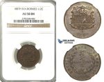 O01, British North Borneo, 1/2 Cent 1887-H, Heaton, NGC AU58BN