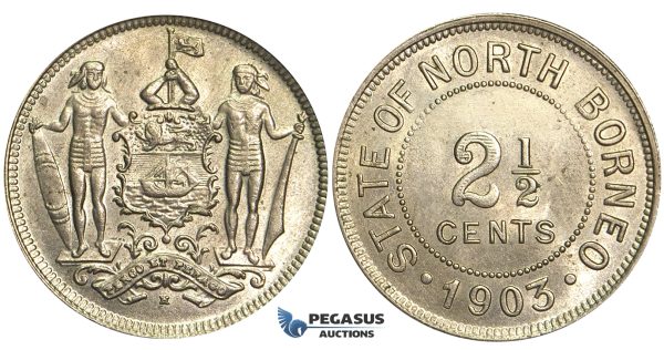 O011, British North Borneo, 2 1/2 Cents 1903-H, Heaton, TOP Grade!