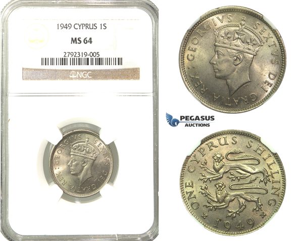 O07, Cyprus, George VI, Shilling 1949, NGC MS64