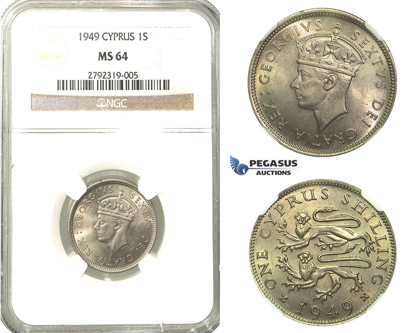 O07, Cyprus, George VI, Shilling 1949, NGC MS64