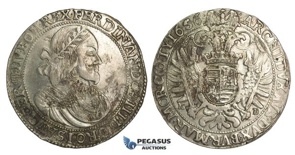O14, Hungary, Ferdinand III, Taler 1656 K-B, Kremnitz, Silver (28.62g)