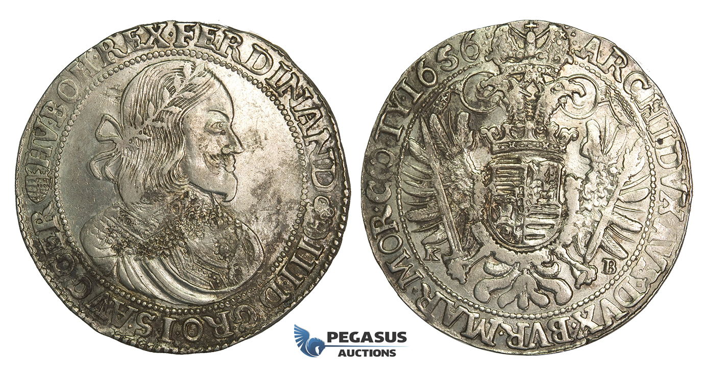 O14, Hungary, Ferdinand III, Taler 1656 K-B, Kremnitz, Silver (28.62g)