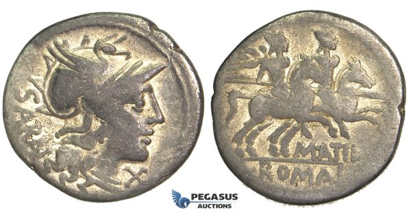 O41, Roman Republic, M. Atilius Serranus (148 BC) AR Denarius (3.51g) Rome, Dioscuri