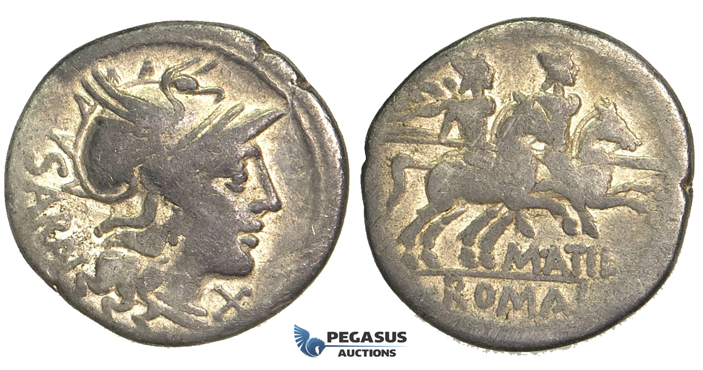 O41, Roman Republic, M. Atilius Serranus (148 BC) AR Denarius (3.51g) Rome, Dioscuri