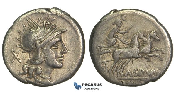 O43, Roman Republic, A. Spurilius (139 BC) AR Denarius (3.79g) Rome, Biga