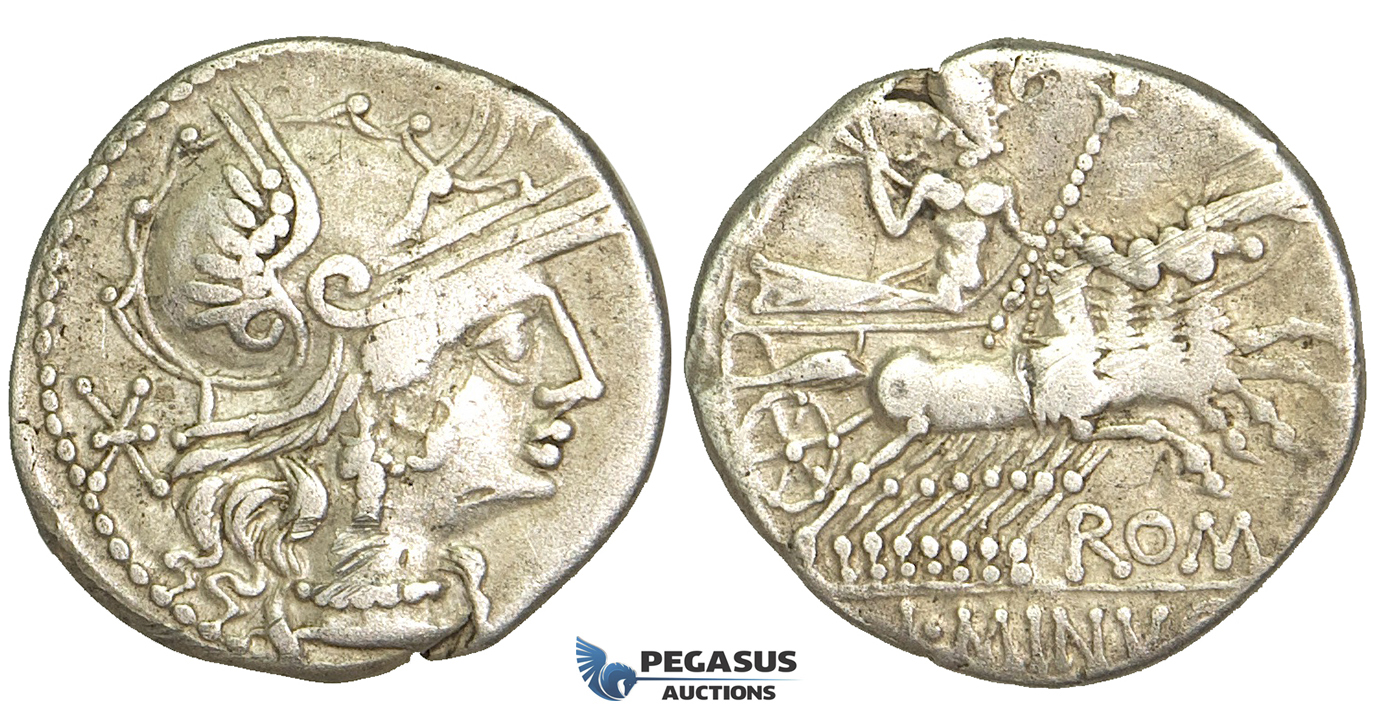 O44, Roman Republic, L. Minucius (133 BC) AR Denarius (3.82g) Rome, Quadriga