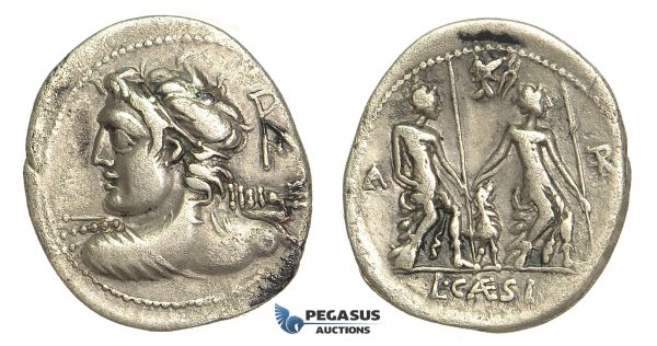 O45, Roman Republic, Lucius Caesius (112-111 BC) AR Denarius (3.66g) Rome, Vulcan