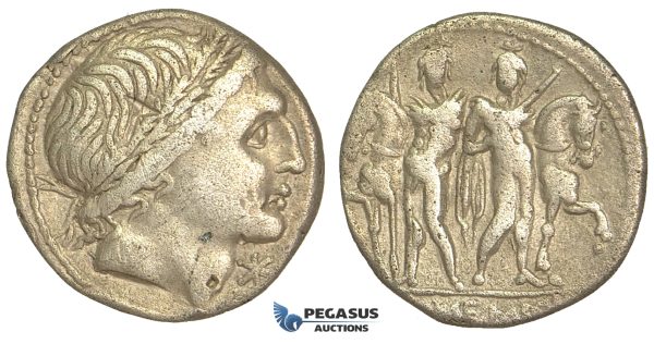 O46, Roman Republic, L. Memmius (109-108 BC) AR Denarius (3.75g) Rome, Dioscuri