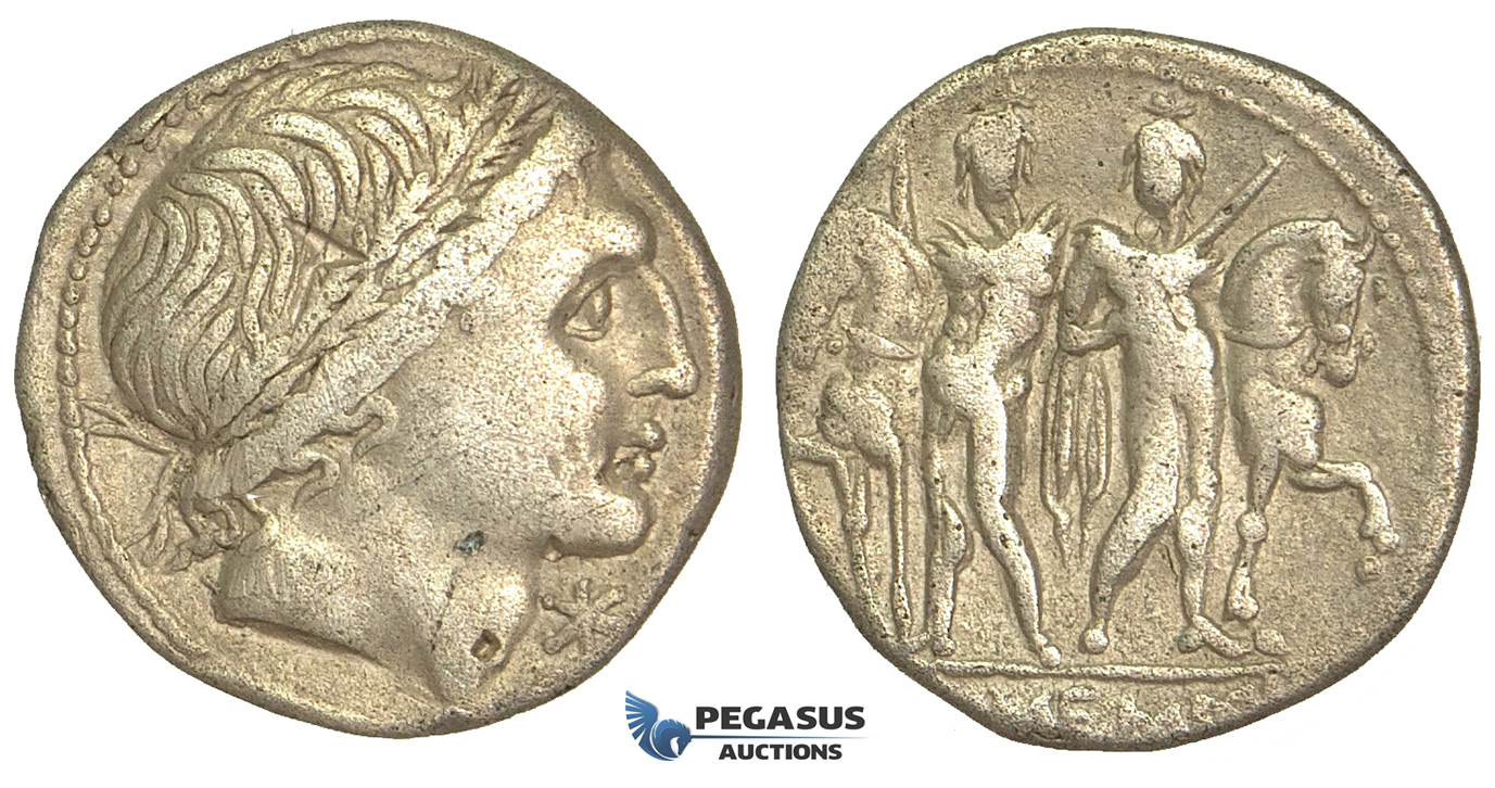 O46, Roman Republic, L. Memmius (109-108 BC) AR Denarius (3.75g) Rome, Dioscuri