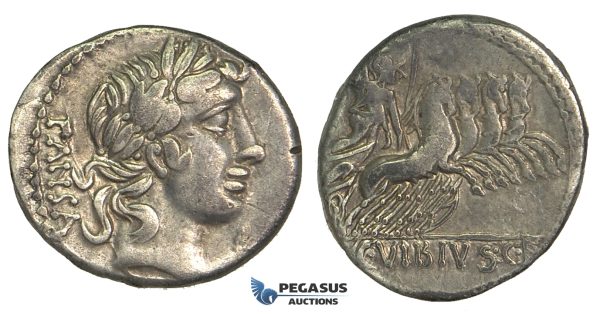 O49, Roman Republic, C. Vibius C.f. Pansa (90 BC) AR Denarius (3.85g) Rome, Quadriga