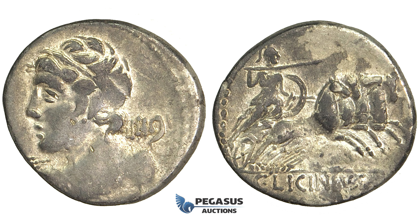 O50, Roman Republic, C. Licinius L.f. Macer (84 BC) AR Denarius (3.74g) Rome, Minerva