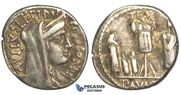 O56, Roman Republic, L. Aemilius Lepidus Paullus (62 BC) AR Denarius (3.76g) Rome, Perseus