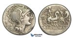 O58, Roman Republic, Appius Claudius Pulcher, T. Manlius Mancius, and Q. Urbinius (111-110 BC) AR Denarius (3.76g) Rome, Triga