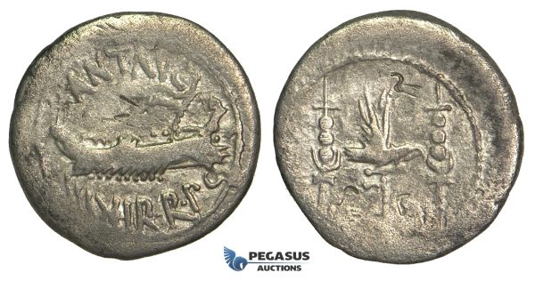 O59, Roman Imperatorial, The Triumvirs, Marcus Antonius (32-31 BC) AR Denarius (3.34g) Legionary Issue, Galley, Rare!