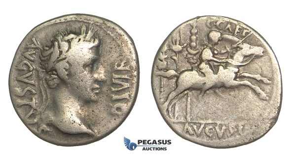 O61, Roman Empire, Augustus (27 BC-14 AD) AR Denarius (3.64g) Struck 8 BC, Lugdunum