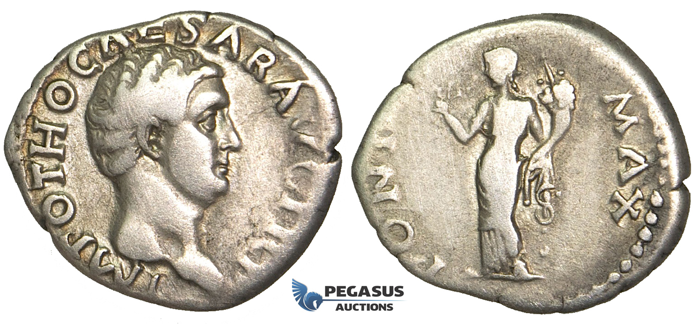 O63, Roman Empire, Otho (69 AD) AR Denarius (3.28g) Rome, CERES, Rare!