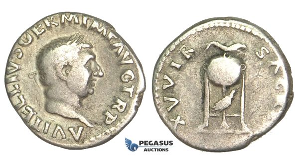 O64, Roman Empire, Vitellius (69 AD) AR Denarius (3.15g) Rome, Dolphin, Rare!